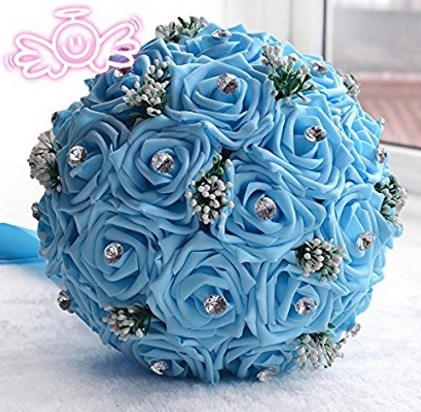 Bouquet Azzurro Con Strass E Fiocco Artificiale