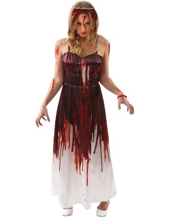 Costume da donna per halloween pieno di sangue