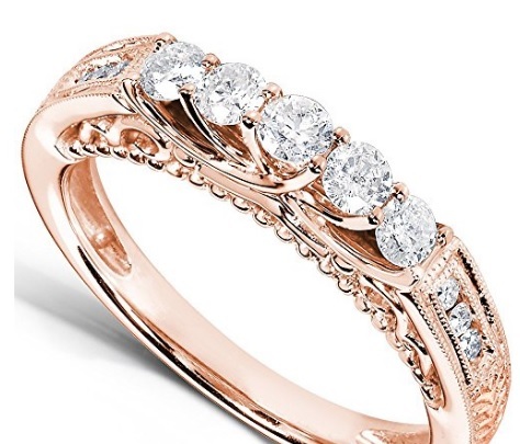 Fede nuziale tempestata di diamanti in oro rosa 14 kt