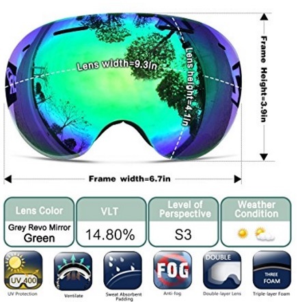 Occhiali specchio per snowboard con protezione sferica